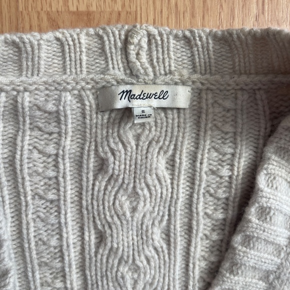 Madewell Cable Knit Cream Cardigan / Sweater Jacket with Fringe Sleeve Size Smal - Picture 7 of 8